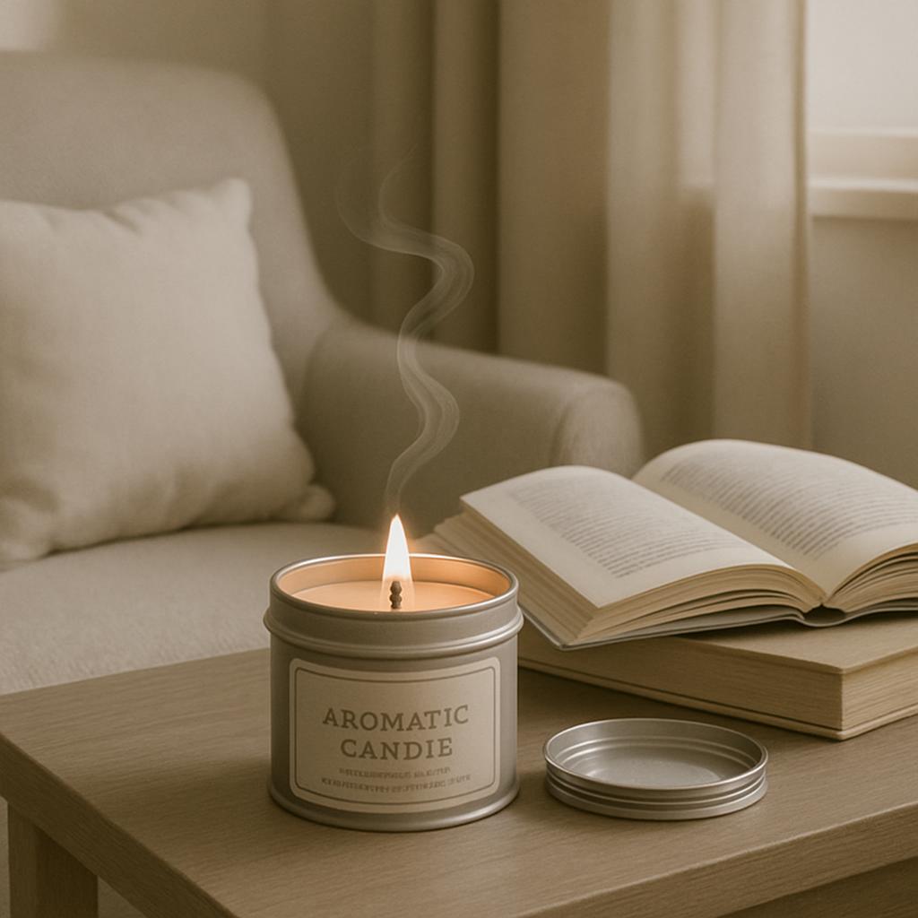 A candle on the table next to a book is the only thing burning; the focus is on the candle. [Published on Unsplash by The ...